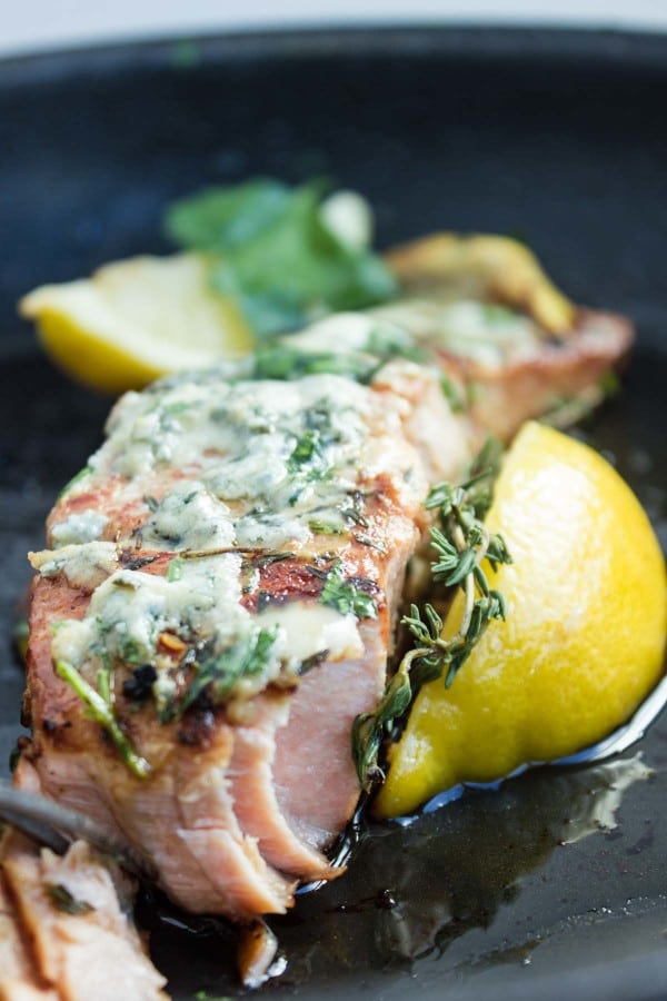 seared salmon with blue cheese