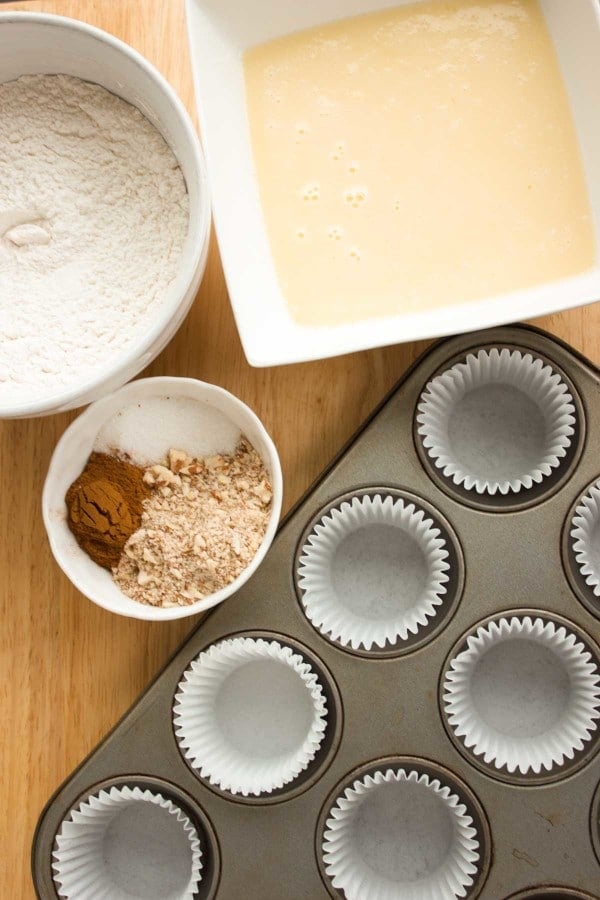 overhead shot of ingredients for making Cinnamon Rolls Muffins