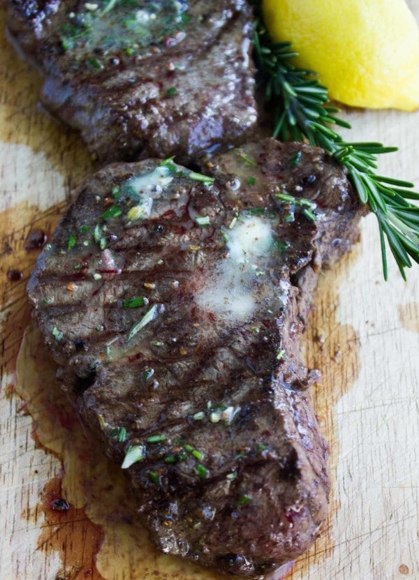Grilled Steak with Rosemary Lemon Butter