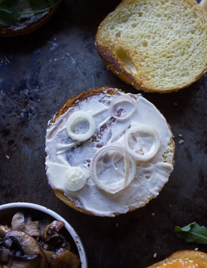 Red onions or shallots over the mayo bread