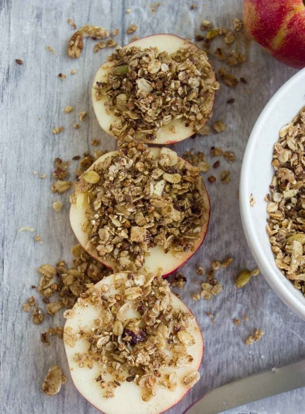 apple slices topped with granola