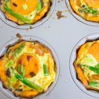 Kale Veggie Mini Frittata in a sliver muffin tin fresh out of the oven.