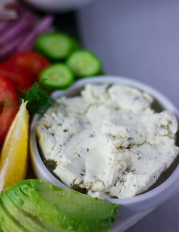 herbed cream cheese in a bowl