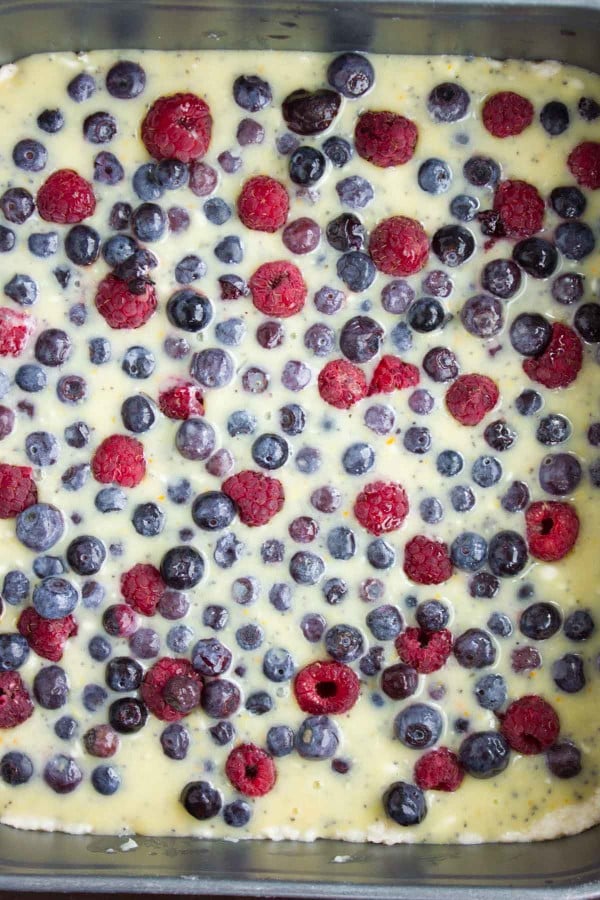 Berry Citrus Poppy Seed Bars before baking in the oven