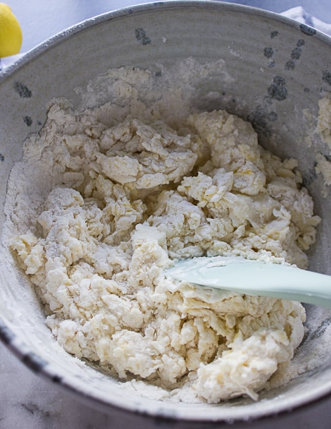 Drop biscuits dough coming together and ready for the blueberries 