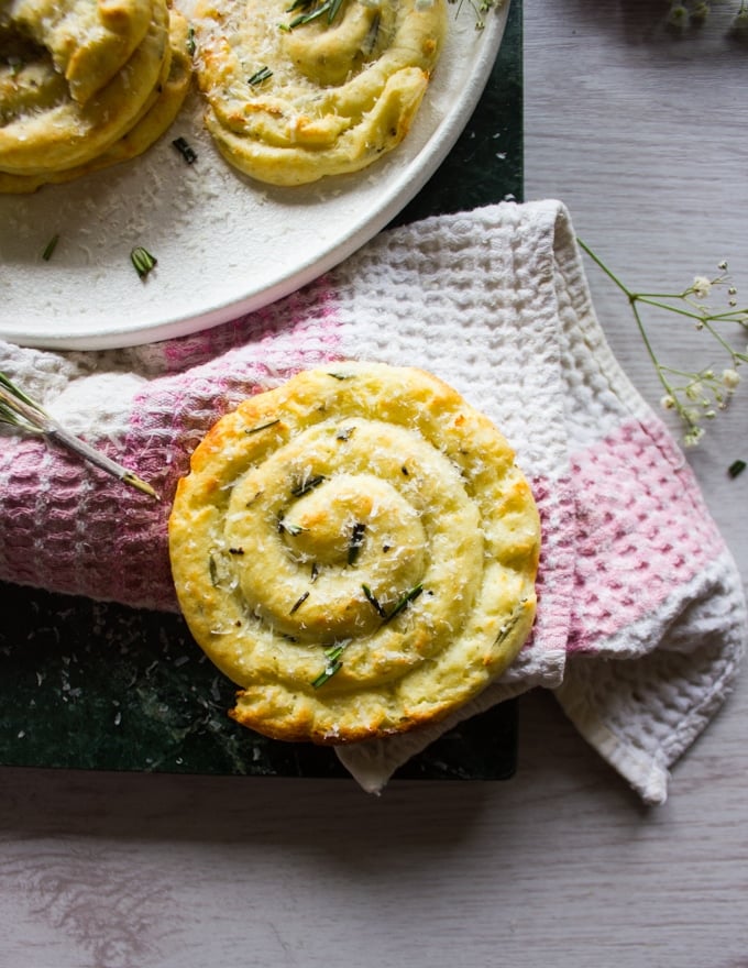 One mashed potato pancake on a tea towel