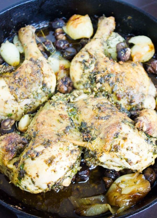 Easiest Garlic Herb Roast Chicken fresh out of the oven 