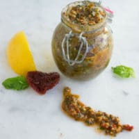 Sun-Dried Tomato Pesto in a glass jar