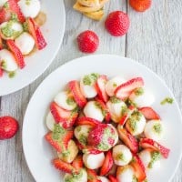 Strawberry Caprese Salad on a white plate