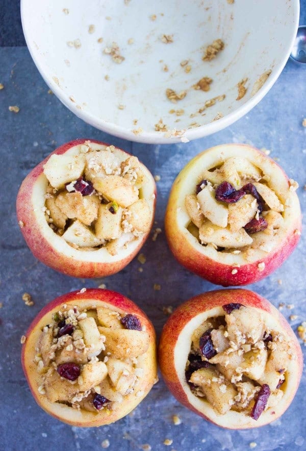 apples stuffed with a mix of apples, brown sugar and cranberries