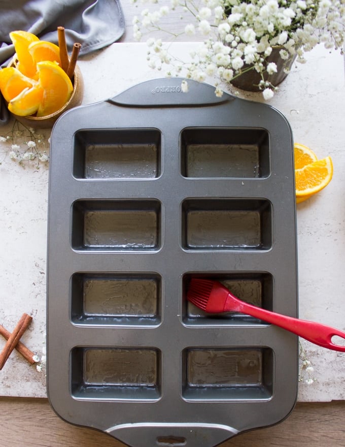 The mini loaf pan oiled and ready for the batter