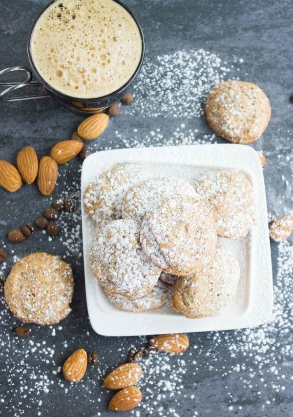 Espresso Amaretti Cookies. These are an Italian Almond DREAM made heavenly with ESPRESSO! Fat free, light as air, slightly crunchy on the outside, soft and airy on the inside--absolute amaretti LOVE! Get the recipe with step-by-step photos now! www.twopurplefigs.com