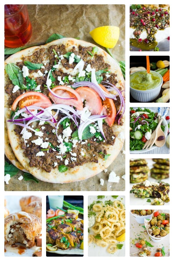 a collage of the best Mediterranean Super Bowl Recipes for a Super Bowl Party