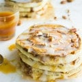 Banana Swirl Cinnamon Roll Pancakes. Here's the BEST pancake you'll ever make--fluffy, light as air pancakes with a banana pecan cinnamon swirl! Easy, Scrumptious cross between CINNAMON ROLLS+BANANA BEAD+PANCAKES..Get the Step by Step recipe and photos! www.twopurplefigs.com