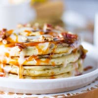 close up of one stack of cinnamon pancakes recipe