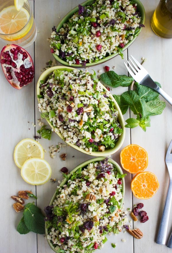 Mixed Grain Kale Citrus Salad. A zesty vibrant fresh salad you can serve warm, cold, picnic day, busy day or for lunch next day! Perfectly Vegan and loaded with grain goodness! Get the recipe for this salad and a citrus salad dressing you'll make over and over again! www.twopurplefigs.com