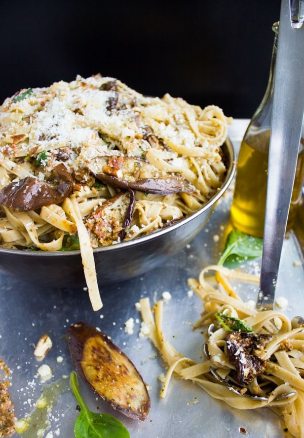 a bowl filled with Skinny Eggplant Parmesan Pasta