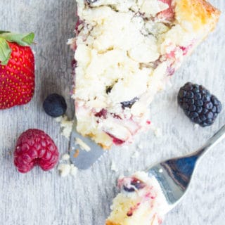 Cheesecake Streusel Raspberry Cake. The perfect start to a perfect day starts with this buttery tender cake, topped with a layer of cheesecake, a layer of berries and a layer of buttery almond streusel. My all time favorite recipe and I can't wait for you to try it! www.twopurplefigs.com