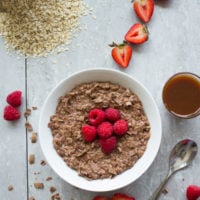 Chocolate Oatmeal Breakfast Bowl. the best way to start your morning--filling, healthy, let chocolate-y--get the recipe with ideas and tips to make this into a healthy breakfast bowl or a chocolate dessert! www.twopurplefigs.com