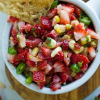 Best Strawberry Corn Salsa. Sweet and spice, juicy and crunchy--this is seriously the best salsa you will ever have! A 5 star 5 min crowd pleaser recipe you can not miss! www.twopurplefigs.com