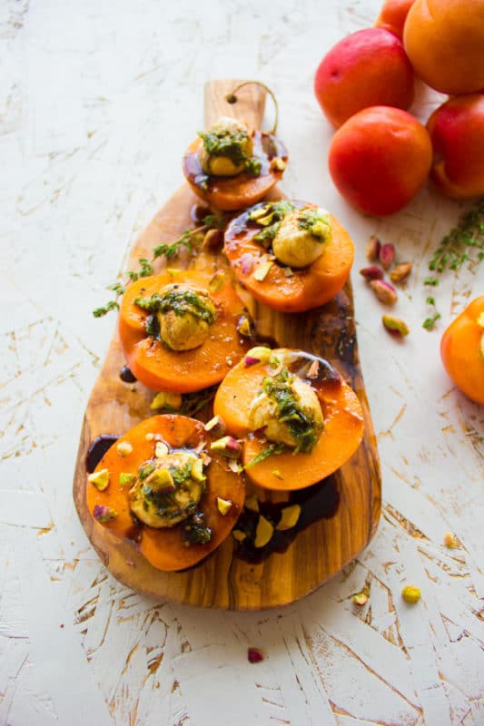 Quick Easy Appetizer With Fruit And Cheese. Can't get easier than this! 2 ingredients, and a Balsamic drizzle--use your favorite fruits and cheese combo--many ideas and tips in the recipe! Get this one today for apricots stuffed with bocconcini and balsamic. www.twopurplefigs.com