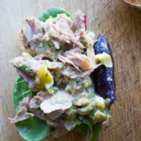 an open Spicy Chunky Tuna Sandwich topped with mayo-free tuna salad