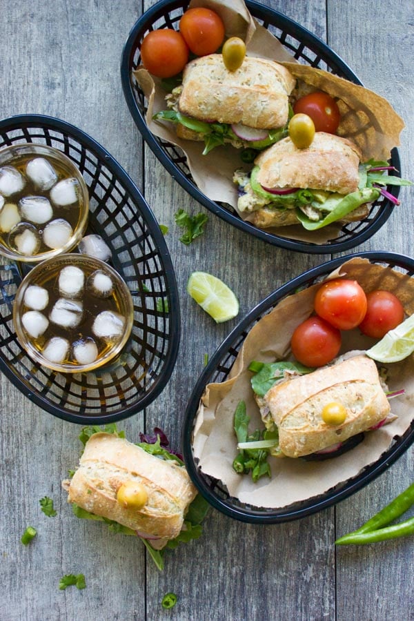 Spicy Chunky Tuna Sandwiches served in little paper lined bread baskets