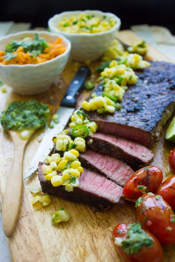 Grilled Sirloin Steak with Cilantro Corn Salsa. This is absolutely a no miss recipe while Grill Season is still on! Succulent mouthwatering grilled steak with a zesty, spicy, sweet and tangy cilantro corn salsa that takes steak to a whole new level! Quick, easy, simple 20 mins real meal deal! www.twopurplefigs.com