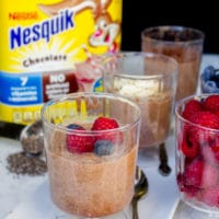 Milk Chocolate Pudding Recipe. An easy No bake no cook and YUM chocolate treat that's boosted with goodness of NESQUICK chocolate Powder and Chia seeds! Perfect snack or breakfast treat for the whole family. www.twopurplefigs.com
