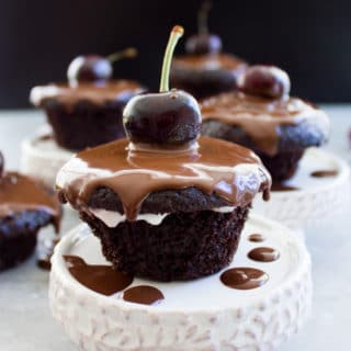 Easy Mini Black Forest Cupcakes. Imagine this crowd pleaser classic made easier, quicker, lighter, and still just as DIVINE! It's a hit at every occasion--get the easy step by step recipe and make it now! Perfect Holiday table dessert too! www.twopurplefigs.com