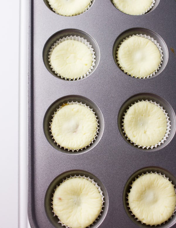 baked Greek yogurt cheesecake bites in a muffin tin