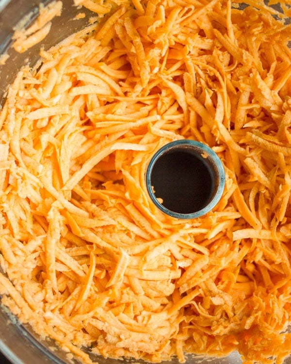 Shredded sweet potato pressed into a mold to form base of baked egg cups