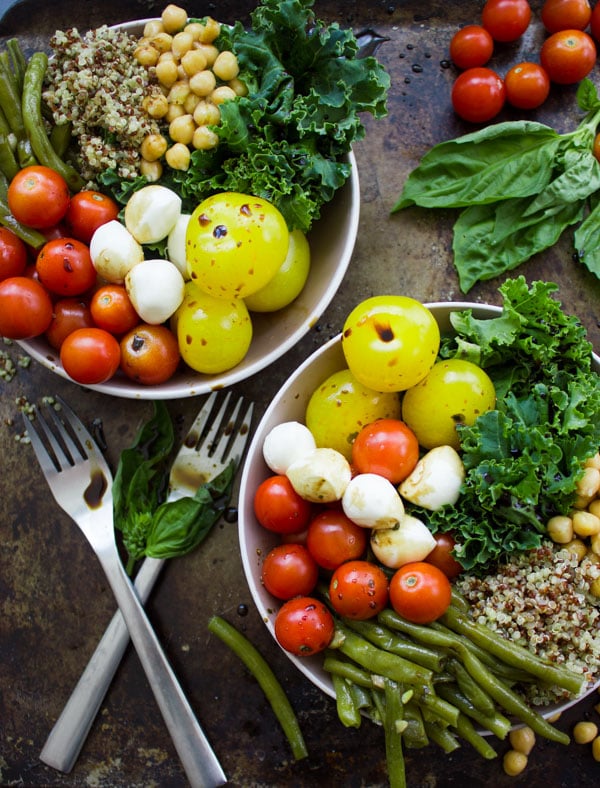 balsamic kale quinoa chickpea protein bowl