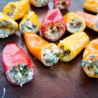 mini bell peppers filled with zesty feta cream ready to be cooked