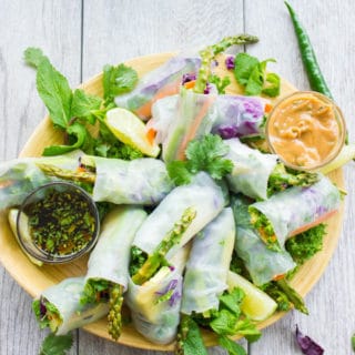 Thai Style Rice Paper Rolls with Two Dipping Sauces. Easy, fresh, simple and utterly delicious! So many tips, ideas and varieties to make these for a special occasion or quick snack! get the recipe www.twopurplefigs.com