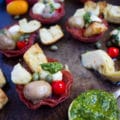 Antipasto In Bite Size Salami Cups. The BEST Antipasto you'll ever make! Recipe and Step by Step at www.twopurplefigs.com
