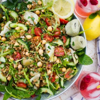 Mediterranean Farro Salad with Sweet Zesty Lemonade Dressing. Easy Simple and Divine Summer Salad you'll devour this season plus tips on cooking perfect farro! www.twopurplefigs.com