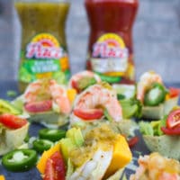 Spicy Shrimp in Tortilla Cups with Mango & Salsa Verde