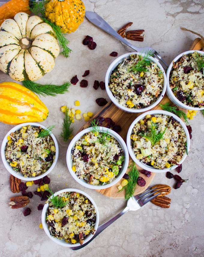 Quinoa Stuffing with Corn Cranberries Pecans and Dill