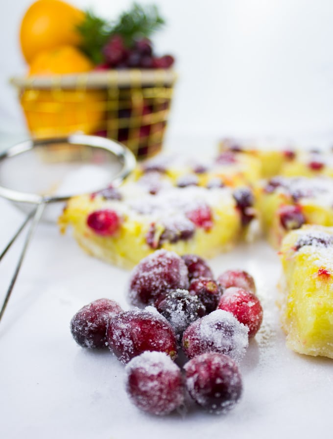 Orange Lemon Squares with Cranberries. Perfectly balanced squares of citrus, tang and sweet!