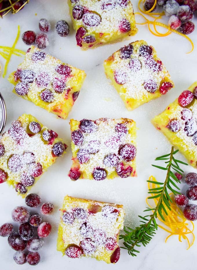 Orange Lemon Squares with Cranberries. Perfectly balanced squares of citrus, tang and sweet!