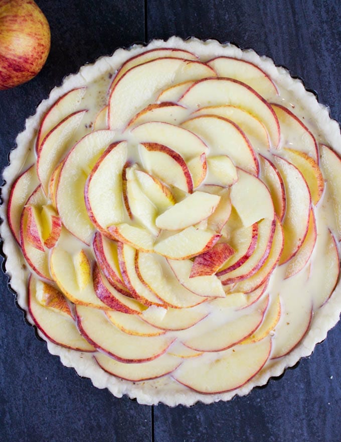 assembled Swiss Apple Tart ready to go into the oven