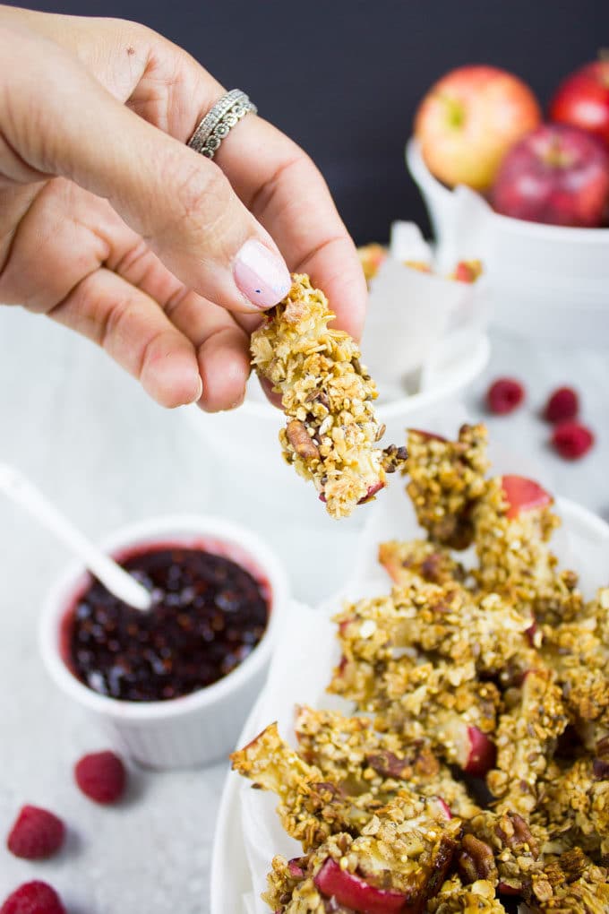 Baked Apple Fries With Raspberry Sauce