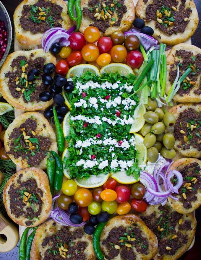 Game Day Mini Turkish Pizza Party. Insanely delicious, fun and easy recipe that's packed with flavors, textures and endless toppings!