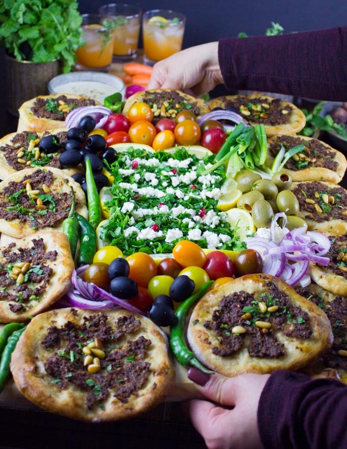 Game Day Mini Turkish Pizza Party. Insanely delicious, fun and easy recipe that's packed with flavors, textures and endless toppings!