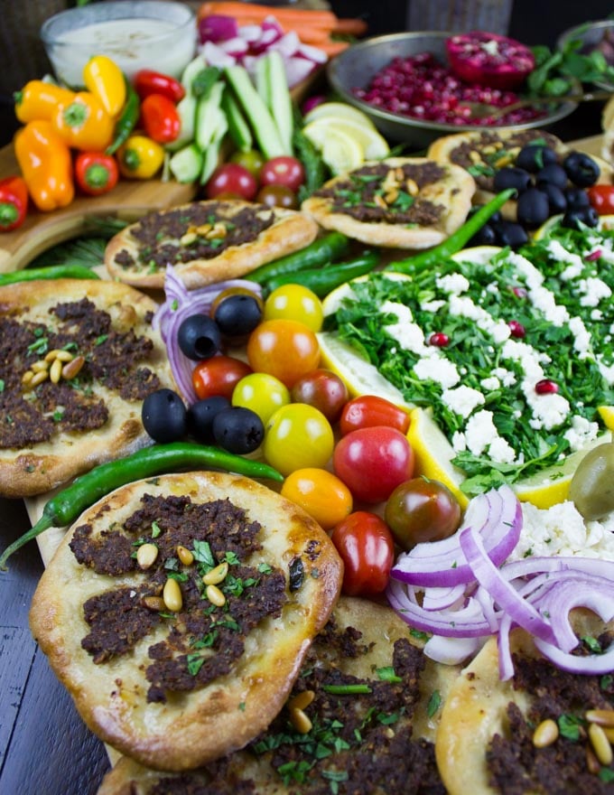 Game Day Mini Turkish Pizza Party. Insanely delicious, fun and easy recipe that's packed with flavors, textures and endless toppings!