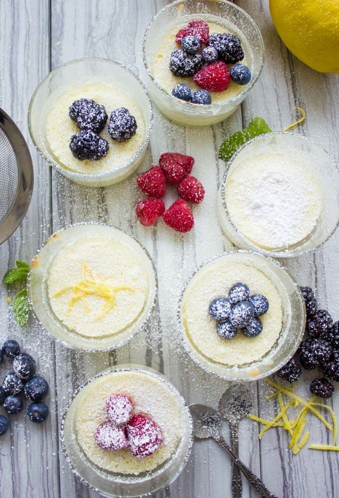 Easy Mini Lemon Pudding Cake in individual dessert glasses