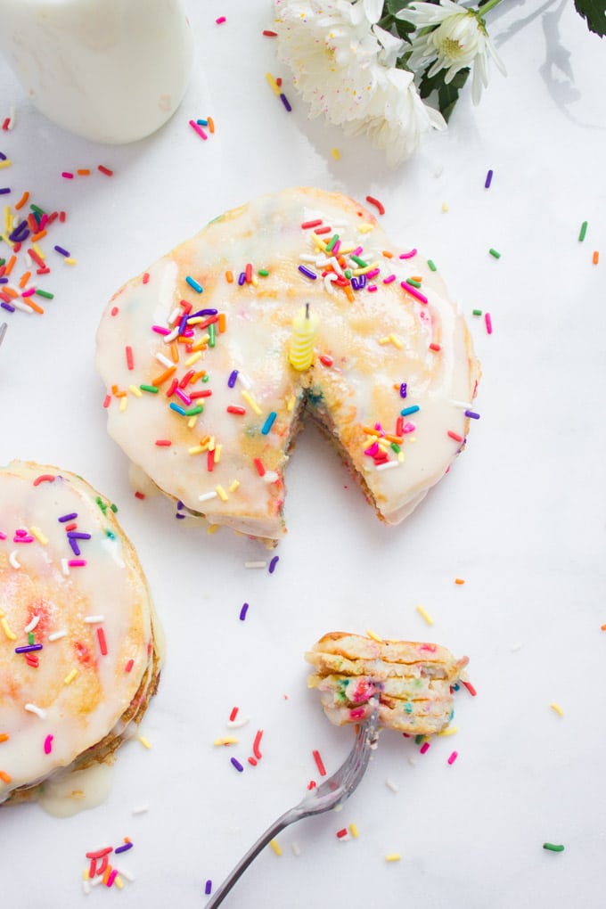 Fluffy Pancakes With Birthday Sprinkles. The perfect way to start your special day! Plus tips on making your pancakes fluffy no matter what your pancake skills are! 