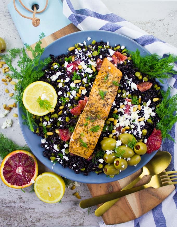 blood orange salmon salad with orange dill dressing