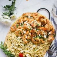 Long Pin Quick Shrimp Pasta with Garlic Feta Sauce